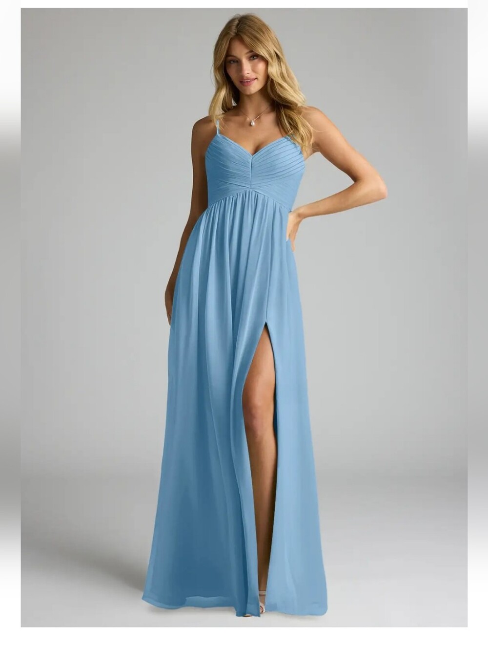 Azazie Alia Chiffon Steel Blue Sz 6 Bridesmaid Dress